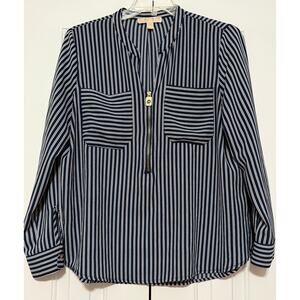 Michael Kors Blue and White Striped Blouse, Size XL